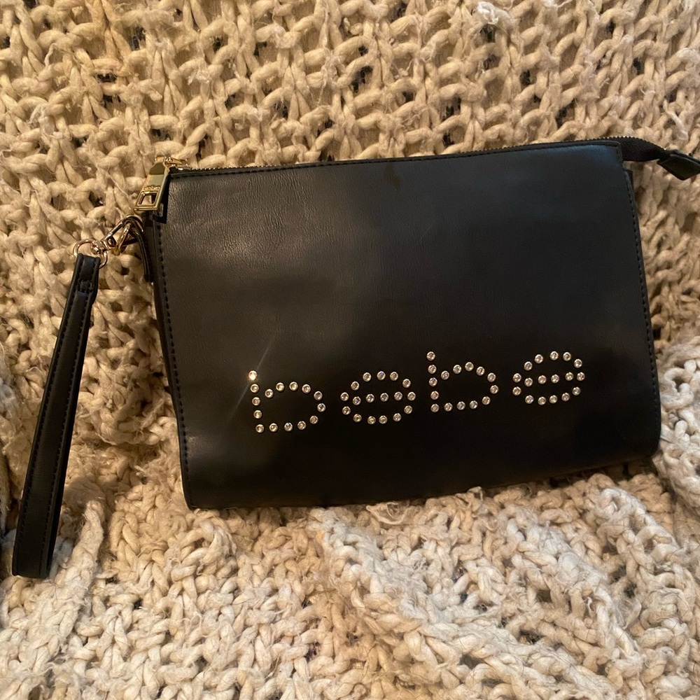 Bebe Black Structured Clutch Wristlet BNWOT